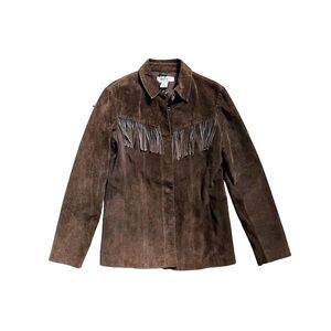 Alfani Brown Leather Fringe Vintage Jacket